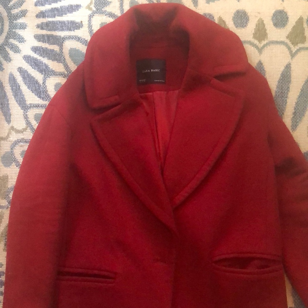 Zara Wide Collar, single button, Wool Blend Coat L